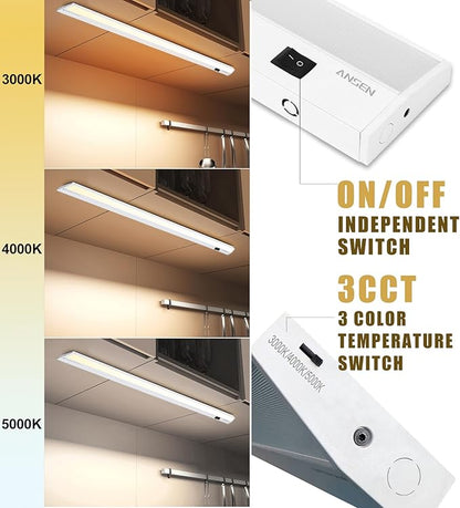 Ansen Hardwired Under Cabinet Lighting, 36in 22W LED Light for Kitchen/Closet, 1426lm, CRI>92, R9>90, Dimmable, 3 Color Temperature, 3000K/4000K/5000K(Warm White, Cool White, Daylight)