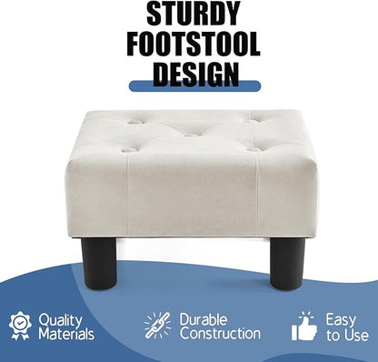 BRIAN & DANY Small Foot Stool, Velvet Foot Stools with Legs, Stable Small Footstool for Living Room, Milky White