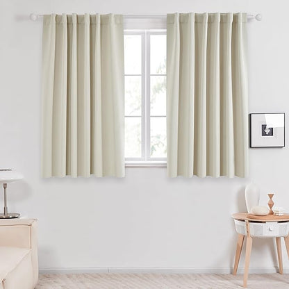 Deconovo Blackout Curtains, Thermal Insulated, W52 x L45 2 Panels, Back Tab, Machine Washable, Room-Darkening Drapes for Bedroom/Living Room Light Beige