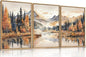 LHIUEM Large Neutral Mountain Framed Canvas Wall Art, Nature Foggy Forest Wall Decor, Watercolor Autumn Landscape, Woodland Artwork for Living Room, Bedroom, Office - 24"x36"x3