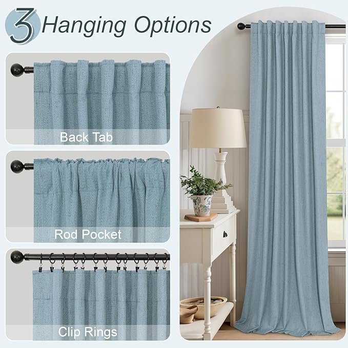 Dusty Blue Blackout Curtains for Living Room 84 Inch Length 2 Panel Farmhouse Linen Textured Thermal Darkening Blocking Light Blue Curtain Drapes for Bedroom Grayish Blue Grey 52x84 Long Back Tab