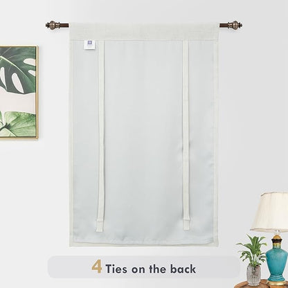 DriftAway Double Layer Linen Blackout Tie Up Curtains Thermal Insulated Fully Lined Balloon Roman Shade Bathroom Window Adjustable Rod Pocket for Small Window 39 Inch by 55 Inch Ivory Cream