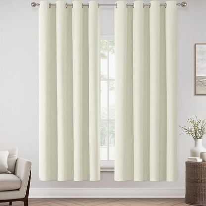 ChrisDowa 100% Blackout Iovry Solid Curtains 72 Inches Long 2 Panels for Bedroom Living Room,Farmhouse Room Darkening Thermal Insulated Soundproof Grommet Top Window Treatment Drapes,52x72