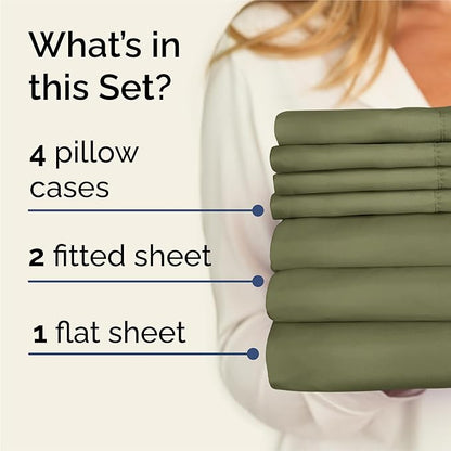Split King 7 Piece Sheet Set - Cooling & Breathable - Hotel Luxury Bedding, Includes Fitted Sheets for Women, Men, Kids & Teens - 1 Flat, 2 Fitted Sheets, 4 Pillowcases w/Deep Pockets - Sage Green