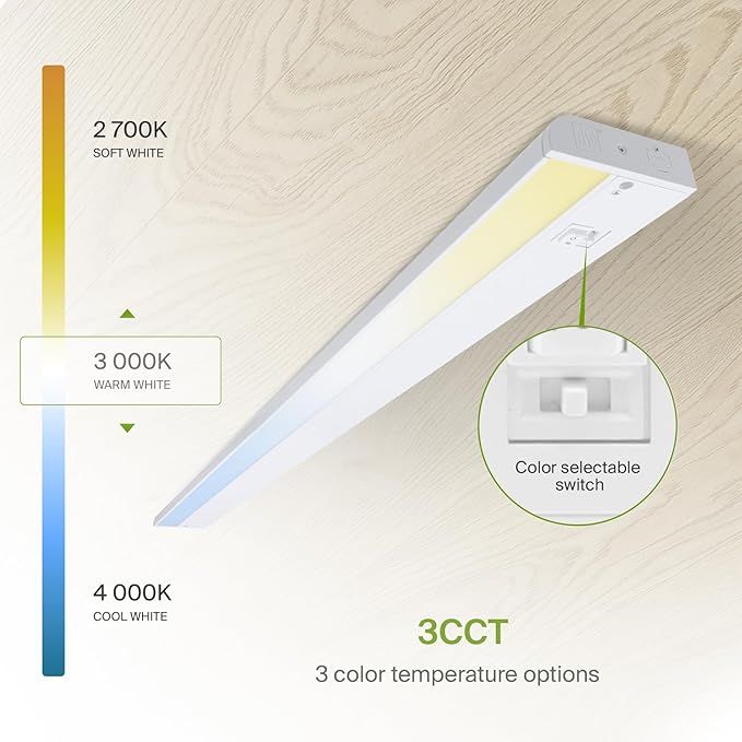 ASD 32 Inch LED Under Cabinet Lighting Plug in or Hardwired, High/Low/Off Switch, 16W 120V 3 CCT 2700K/3000K/4000K CRI90+, Triac Dimmable Linkable Under Counter Lights for Kitchen, ETL Listed, White