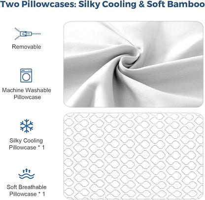 Memory Foam Pillows Queen Size Set of 2 - Adjustable Bed Pillows for Side Back Stomach Sleepers - with Washable Cooling Pillowcase