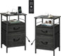 WLIVE Night Stand Set 2, Black Nightstand with Charging Station, Bedside Tables for Bedroom, Side Table with Fabric Drawers, USB Ports and Outlets