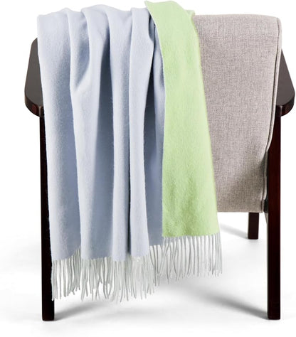 Alashan Cashmere Blend Double Faced Throw-Super Soft and Luxe Fabric- Perfect for Cozy Nights! 95% Merino Wool/5% Cashmere, 50" x 70", Great Gift Item. (Sea Glass & Blue Haze)