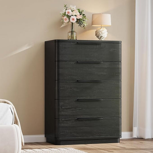 5 Drawer Dresser for Bedroom, 45" Tall Modern Chest of Drawers with Metal Handle, Curved Profile Design, Wooden Closet with Large Drawers Dressers Organizer for Entryway Hallway