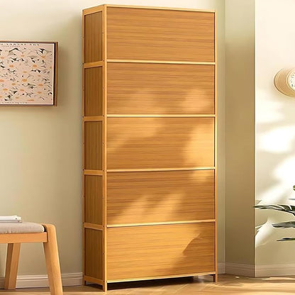 Bamboo Shoe Cabinet with Acrylic Door,10-Tier Shoe Storage Rack, 40-45 Pairs Freestanding Shoe Rack, Entrance Shoe Cabinet for Hallway Living Room