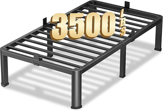 14 Inch Twin Heavy Duty 3500 lbs Bed Frame with Round-Corner Legs & Anti-Squeak Design – Quick Assembly Metal Platform, No Box Spring Needed
