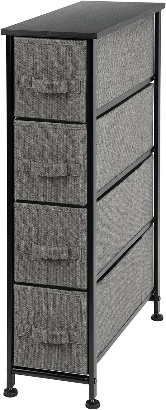 mDesign Narrow Dresser Storage Tower Stand with 4 Removable Fabric Drawers - Steel Frame, Wood Top Organizer for Bedroom, Entryway, Closet - Lido Collection - Charcoal Gray