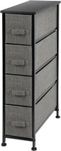 mDesign Narrow Dresser Storage Tower Stand with 4 Removable Fabric Drawers - Steel Frame, Wood Top Organizer for Bedroom, Entryway, Closet - Lido Collection - Charcoal Gray