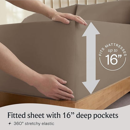 LuxClub 4 PC King Sheet Set, Deep Pockets Wrinkle Free Cooling Bed Sheets Hotel Bedding for Women, Men, Includes 1 Fitted Sheet, 1 Flat Sheet and 2 Pillowcases-Silky Soft Dark Khaki