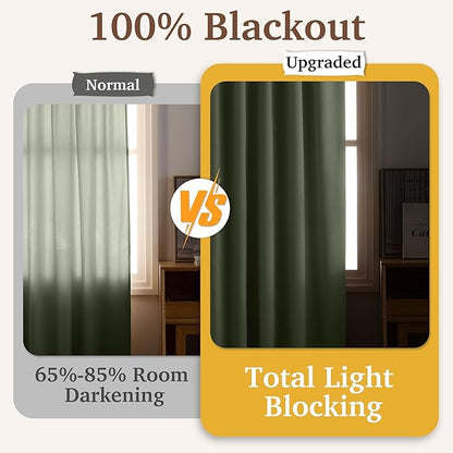 RYB HOME Sage Green Velvet Chenille Curtains 84 Inches for Bedroom Living Room Office, 100% Blackout Thermal Insulated Soundproof Window Curtains & Drapes with Back Tab, W52 x L84, 2 Panels
