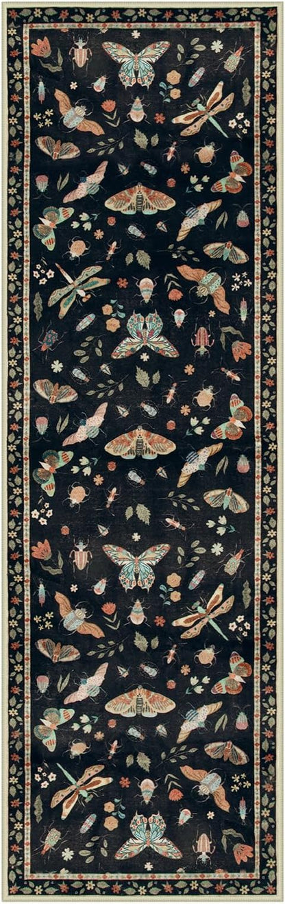 Lahome Insect Hallway Runner Rug, 2'5''x8' Ultra-Thin Washable Runners for Hallways Kitchen, Soft Laundry Room Rug Non-Slip Long Carpet for Entryway Bedroom Bathroom, Black