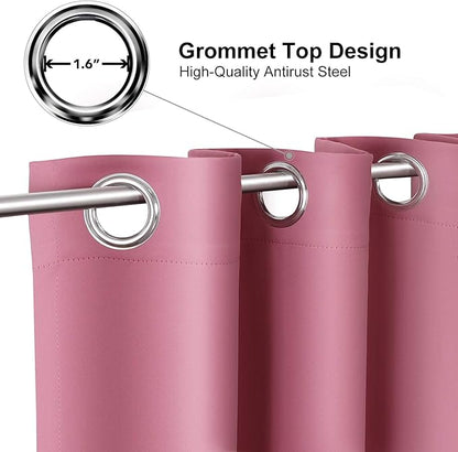 ChrisDowa Room Darkening Curtains 102 Inches Long 2 Panels Set for Living Room, Grommet Thermal Insulated Blackout Curtains for Bedroom (Pink, 52 x 102 Inch)