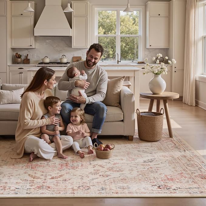 PADOOR 5X7 Area Rug,Rugs for Living Room,Soft Pink Rugs for Bedroom,Machine Washable Rug Non Slip Carpet for Dining Room Living Room Bedside Office