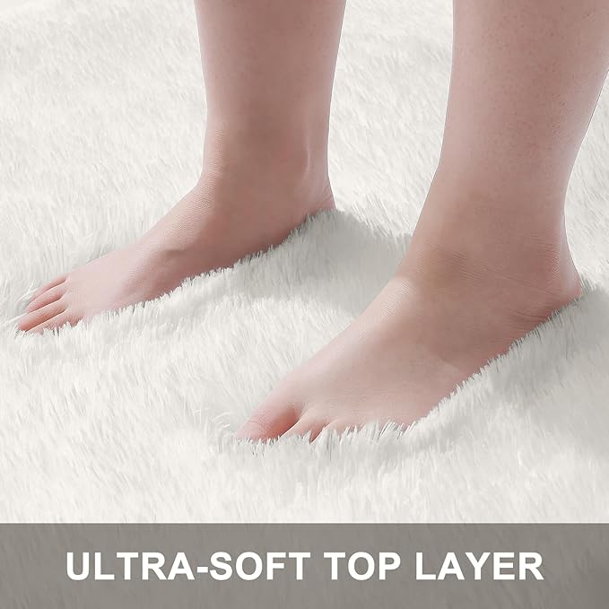 OLANLY 2x3 Machine Washable Small Bedside Rug, Soft Fluffy Shaggy Entryway Throw Rugs for Bedroom, Living Room, Indoor Floor Carpet for Kids Girls and Boys, Nursery Rooms, Home Decor Aesthetic, Ivory