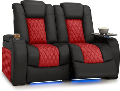 Seatcraft Diamante Zero-Gravity CoolZero Italian Leather Home Theater Seating, Power Headrest, Power Recline, Row of 2 Loveseat, Black/Red