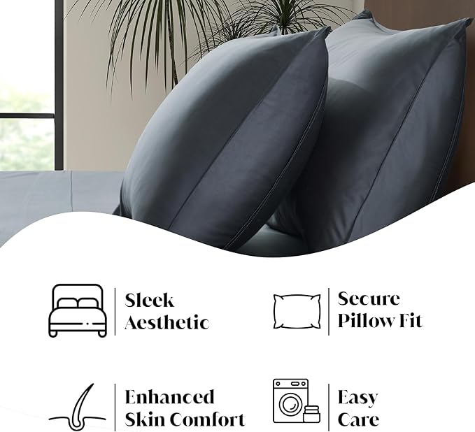 Luxury Bamboo Market | King Size Bed Sheet Set | 100% Viscose Made from Bamboo | Organically Grown | Ultra Soft | Cooling Sheets for Hot Sleepers | 17" Deep Pocket [Charcoal Grey]