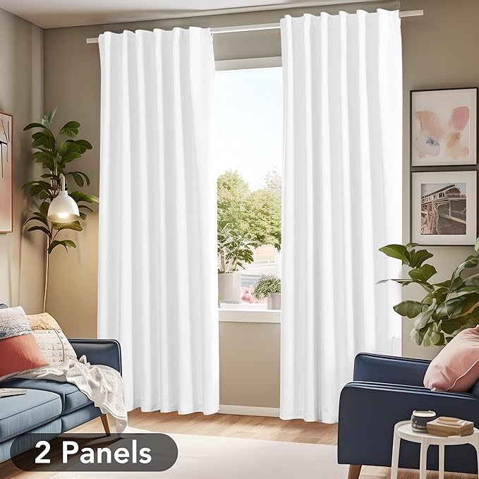 Deconovo Blackout Curtains for Bedroom & Nursery, Thermal Insulated Drapes, Back Tab & Rod Pocket, Noise Reducing, Energy Saving Room Darkening for Living Room 52W x 45L Inch 2 Panels, White