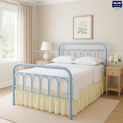 Ruffled Bed Skirt with Split Corners-Dust Ruffle - 21" Drop 100% Microfiber Soft,Sheen & Luxurious Look - Bed Skirts (Ivory -Queen)