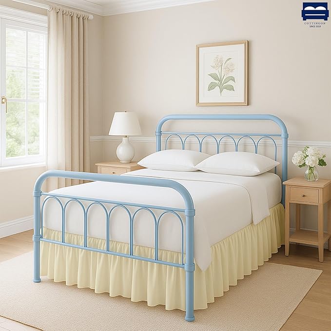 Ruffled Bed Skirt with Split Corners-Dust Ruffle - 14" Drop 100% Microfiber Soft,Sheen & Luxurious Look - Bed Skirts (Ivory -Full)