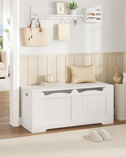 Hzuaneri 43.3" Storage Chest, Extra Large Storage Trunk with 2 Safety Hinges, Lift-Top Bench Box, Wooden Chest Organizer, Shoe Bench for Entryway, Bedroom, Living Room, White SB25503X