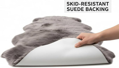 Premium Gray Sheepskin Rug Genuine Fur Bedside Runner 2x6ft - Great for Soothing Feet - Ethically Sourced Sheep Fur Rugs - Sheepskins Wool Runner