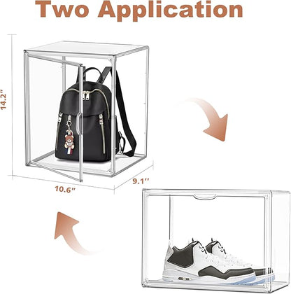 10 Pack Acrylic Shoe Box Size 14, X-Large Clear Acrylic Purse Organizer 14.1'' x 8.9'' x 10.6'' Transparent Handbag Storage Box for Closet, Stackable Plastic Container for Purses, Wallets & Bags