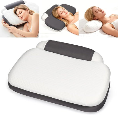 Memory Foam Tri-Functional Contour Pillow for Neck & Shoulder Pain Relief, Ergonomic Cervical Support Pillow for Side and Back Sleepers, Firm Bed Pillow for Deep Sleep, White