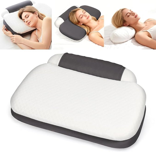 Memory Foam Tri-Functional Contour Pillow for Neck & Shoulder Pain Relief, Ergonomic Cervical Support Pillow for Side and Back Sleepers, Firm Bed Pillow for Deep Sleep, White