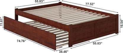 AFI Concord Full Size Platform Bed with Footboard & Twin Trundle in Walnut