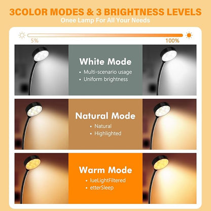 2 Pack 10 LED Rechargeable Book Light for Reading in Bed - Eye Caring 3 Color Temperatures, 3 Adjustable Brightness, Long Runtime Small Lightweight Clip On Book Reading Light for Studying