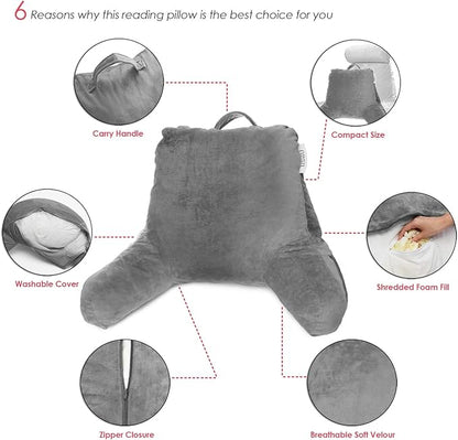 Nestl Reading Pillow for Kids & Teens with Shredded Memory Foam, Backrest Pillows for Reading, Watching, and Gaming, Use on The Couch, Bed, or Floor, Adjustable Support with Washable Cover Dark Grey