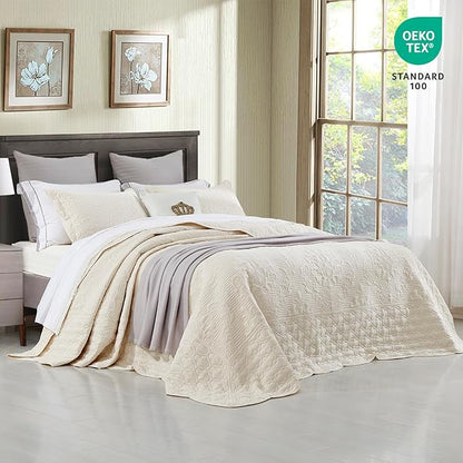 CHIXIN Bedspread Coverlet Quilt Set Full Size - Lightweight Bedding Cover - Ultrasonic Quilting - 5 Piece Reversible Bedspread - Elegant Damask Paisley Pattern (Full, Ivory)