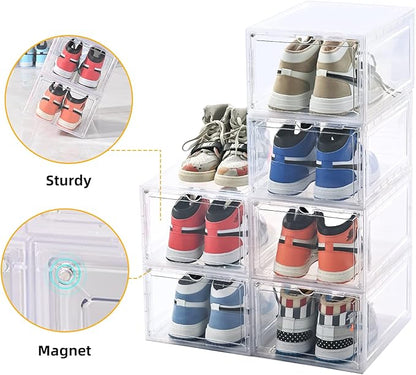 KEFA XL Shoe Storage Box, 6 PACK Shoe Boxes Clear Plastc Stackable Organizer, Clear Plastic Shoe Boxes Fit for US 15 (6 PACK CLEAR)