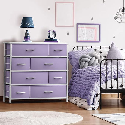 Sorbus Dresser with 8 Drawers - Furniture Storage Chest for Kid’s, Teens, Bedroom, Nursery, Playroom, Clothes, Toys - Steel Frame, Wood Top, Fabric Bins (Purple)