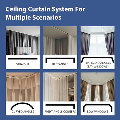 Room Divider Ceiling Mounted Curtains Track Sets Extra Wide Blackout Curtain Flexible Tracks for Bedroom Privacy Partition Separator, 1 Panel Light Grey Drape and White Rail, W12.5 x H8ft