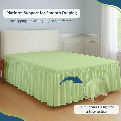 Rajlinen Ruffled Bed Skirt California King, 21 Inch Drop Dust Ruffle with Split Corners, 100% Microfiber Bedskirt with Platform, Three-Sided Coverage Ruffled Gathering Design, Sage