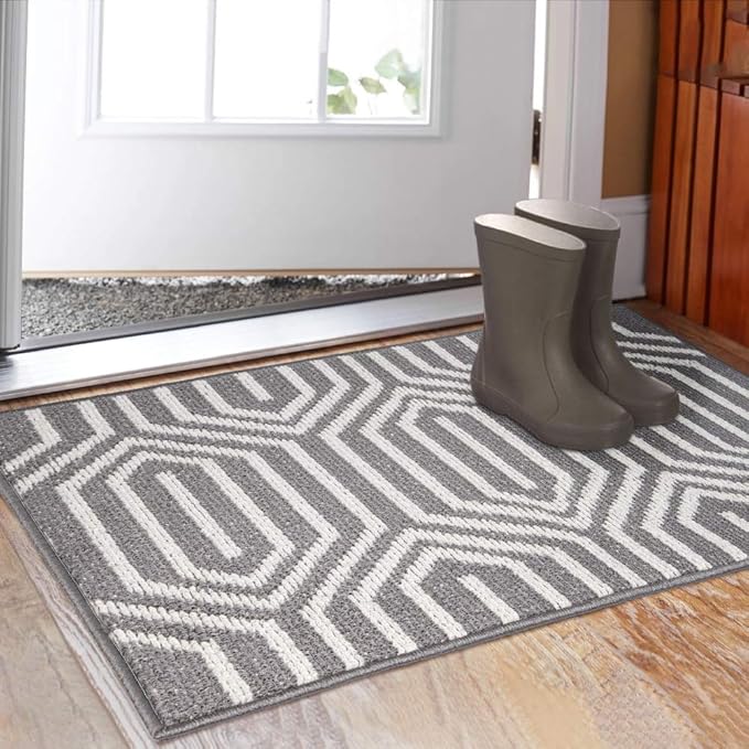 Indoor Doormat 24"x 36", Absorbent Front Back Door Mat Floor Mats, Rubber Backing Non Slip Door Mats Inside Mud Dirt Trapper Entrance Door Rug Carpet, Machine Washable Low Profile-Grey Time Cloister