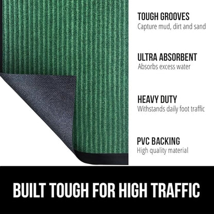 GORILLA GRIP Waterproof Traffic Guard Door Mat, Heavy Duty Entryway Mats, Strong Rubber Back Commercial Utility Rugs for Office Hallway, Garage Floor and Home, Low Profile Carpet Runner, 29x17, Green