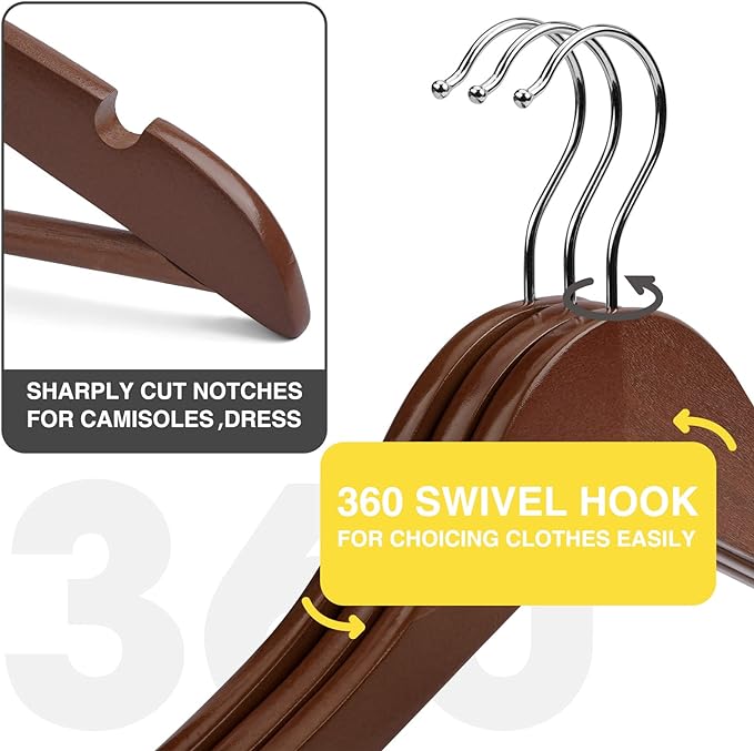 Wooden Hangers - 30 Pack - Clothes Hanger for Daily Used,Heavy Duty Wood Hangers with Precisely Cut Notches,Coat Hanger for Closet, Clothes Hangers for Shirt Suit Dress (Walnut)