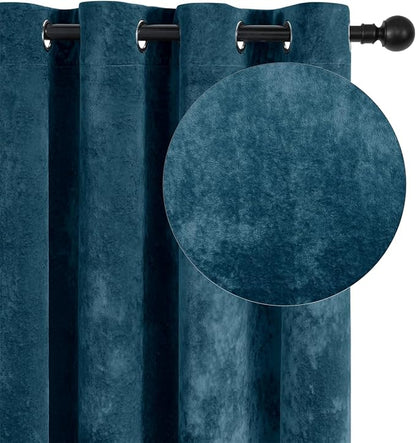 SMILETIME Tranquil Blue Crushed Velvet Curtains 52x84 inch Luxurious Thermal Insulated Soundproof Drapes for Living Room Bedroom Office Soft and Durable Light-Filtering Window Treatments, 2 Panels
