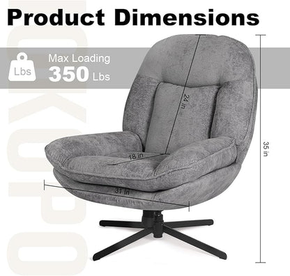360°Free Swivel Accent Chair Set of 2 for Living Room, Slightly 20°Rocking, 24" High Backrest Upholstered Armchair, Ergonomic Design, Chenille Breathable Soft Fabric Modern Single Sofa, Gray