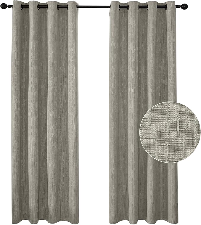 Jacquard Linen Curtains 108 inch Length 2 Panels Thick Faux Linen Blended Window Drapes Burlap Textured Curtains with Grommet for Living Room Bedroom Farmhouse (52x108 Light Khaki) Natural