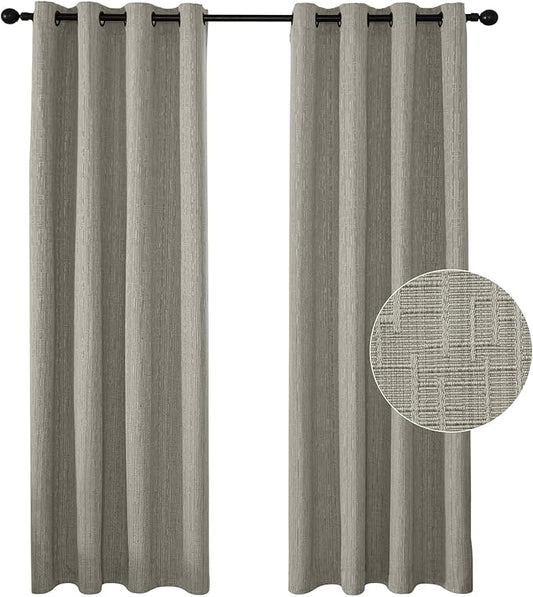 Jacquard Linen Curtains 84 inch Length 2 Panels Thick Faux Linen Blended Window Drapes Burlap Textured Curtains with Grommet for Living Room Bedroom Farmhouse (52x84 Light Khaki) Natural