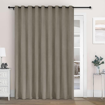 Macochico 100" Wx84 L Light Taupe Full Blackout Curtains for Sliding Door, Thermal Insulated Drapery for Living Room Bedroom Windows Patio Door, Modern Chenille Grommet Curtains with Tieback 1 Panel