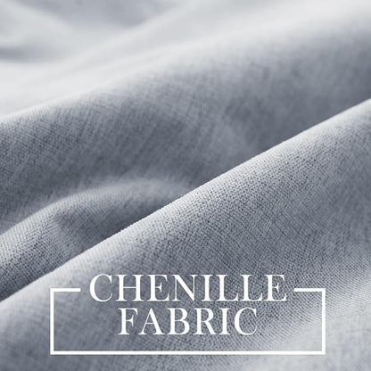 Macochico 100% Blackout Chenille Curtains for Sliding Door Thermal Insulated Noise Reducing Drapery for Living Room Bedroom Hotel, Grommet Curtains with Tieback, Gray Blue, 120" Wx96 L 1 Panel